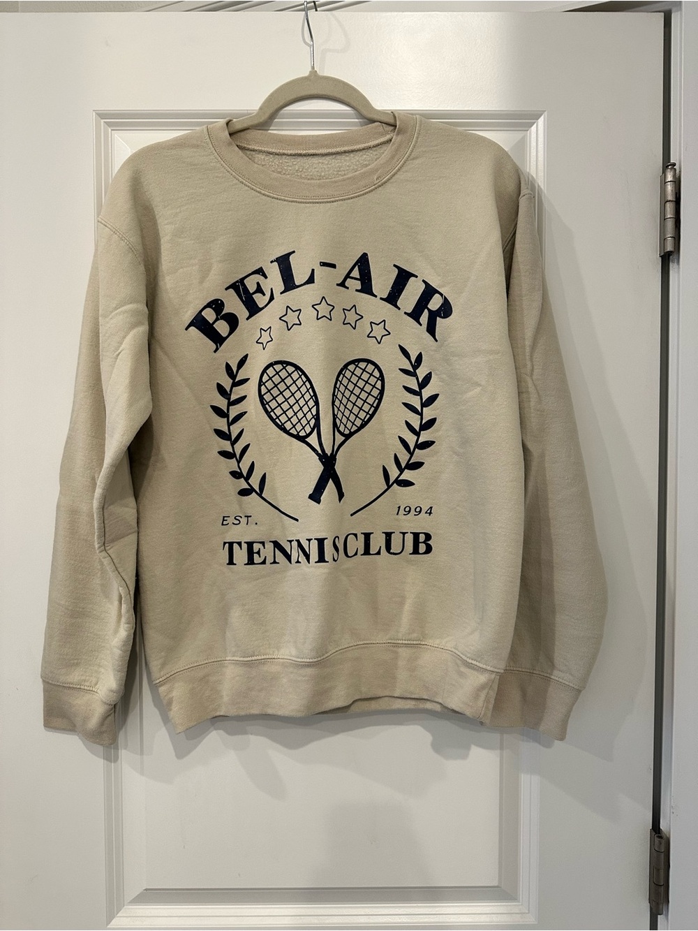 Target Beige Crewneck Sweatshirt with Navy Tennis Graphic